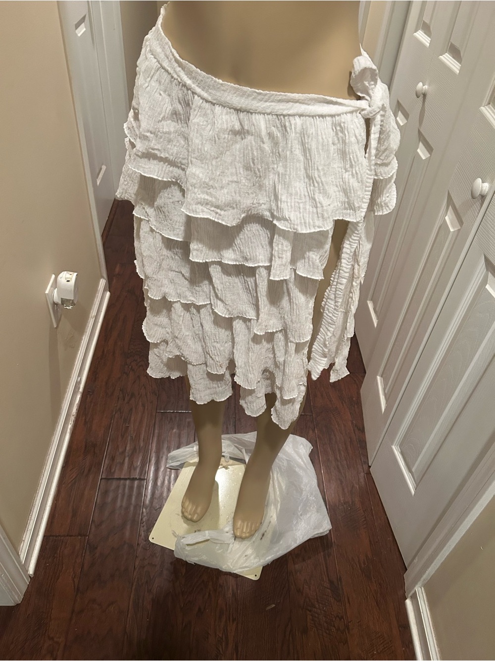 White Tiered Ruffle Midi Skirt swim suit cover up - Picture 2 of 7